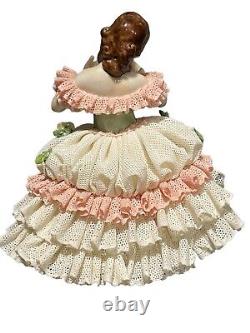 Vintage Volkstedt Dresden Germany Lace Ballerina Dancer With Flowers Figurine