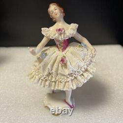 Vintage Volkstedt Dresden & Unterweissbach Porcelain Ballerinas Lace Dress