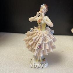 Vintage Volkstedt Dresden & Unterweissbach Porcelain Ballerinas Lace Dress