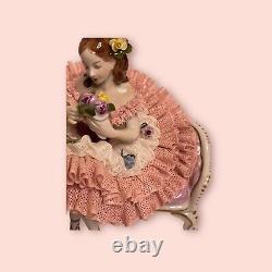 Vintage Volkstedt Germany Dresden 1762 Porcelain Lace Sitting Ballerina MI 1945