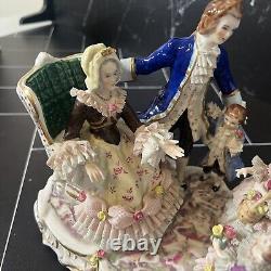 Vintage Volkstedt Germany Dresden Happy Family Gathering Porcelain Figurine