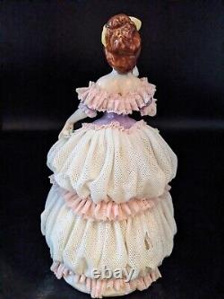 Vintage Volkstedt Germany Dresden Porcelain Lace Figurine Lady With Bouquet 7