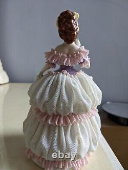 Vintage Volkstedt Germany Dresden Porcelain Lace Figurine Lady With Bouquet 7