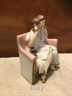 Vintage W K C Germany Ceramic Bisque Art Deco Couple In Loveseat Figurine #8574