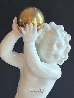 Vintage Wallendorf Fraureuth Cherub Angel Putti With Gold Globe Ball Figurine