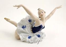 Vintage Wallendorf Porcelain Cobalt Ballerina Girl Figurine