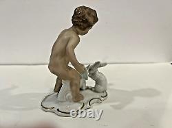 Vintage Wallendorf Porcelain Putti Figurine with Rabbits 1950's Germany VGC