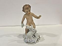 Vintage Wallendorf Porcelain Putti Figurine with Rabbits 1950's Germany VGC