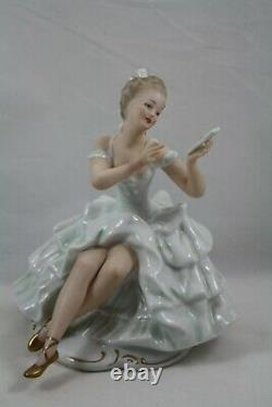Vintage Wallendorf Porcelain Seated Ballerina With Mirror Figurine, Germany