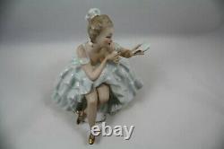 Vintage Wallendorf Porcelain Seated Ballerina With Mirror Figurine, Germany