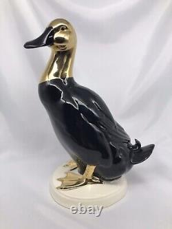 Vintage West German Goebel Black Mallard Duck Gold Features Porcelain 50s/60s