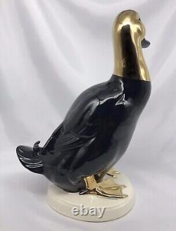 Vintage West German Goebel Black Mallard Duck Gold Features Porcelain 50s/60s