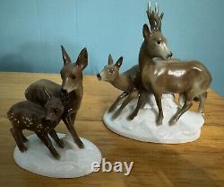 Vintage West German Porcelain Deer Figurals Lovely 2 PC Family