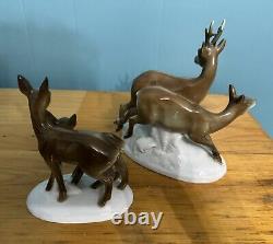 Vintage West German Porcelain Deer Figurals Lovely 2 PC Family