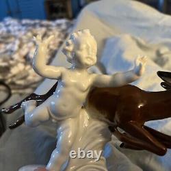 Vintage West German White Cherub Brown Deer Figurine