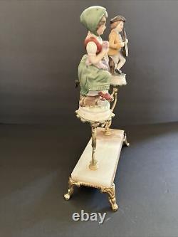 Vintage West Germany Porcelain Figurines, Brass, Marble Base Windup Clock Workin