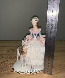 Vintage West Germany dresden lace lady with borzoi ak Kaiser porcelain