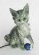 Vintage Western Germany Porcelain Gray Tabby Cat With Glass Eyes Perfume Lamp