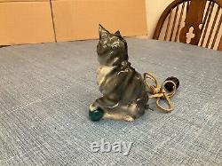 Vintage Western Germany Porcelain Gray Tabby Cat with Glass Eyes Perfume Lamp