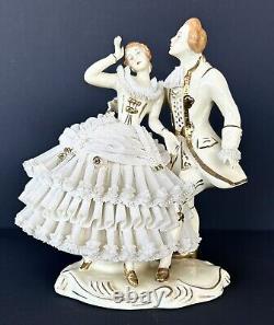 Vintage Wilhelm Rittirsch Dresden Lace Figurine Victorian Dancing Couple 7.5H