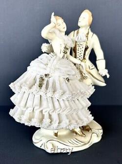 Vintage Wilhelm Rittirsch Dresden Lace Figurine Victorian Dancing Couple 7.5H