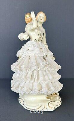 Vintage Wilhelm Rittirsch Dresden Lace Figurine Victorian Dancing Couple 7.5H