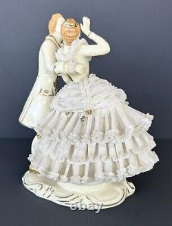 Vintage Wilhelm Rittirsch Dresden Lace Figurine Victorian Dancing Couple 7.5H