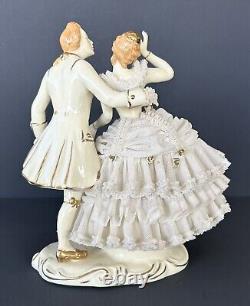 Vintage Wilhelm Rittirsch Dresden Lace Figurine Victorian Dancing Couple 7.5H