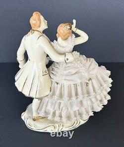 Vintage Wilhelm Rittirsch Dresden Lace Figurine Victorian Dancing Couple 7.5H