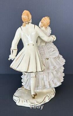 Vintage Wilhelm Rittirsch Dresden Lace Figurine Victorian Dancing Couple 7.5H