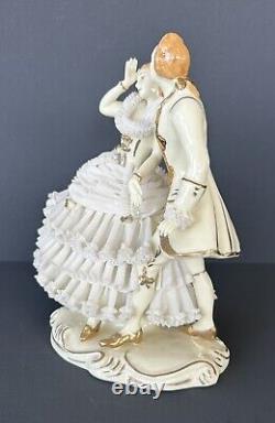 Vintage Wilhelm Rittirsch Dresden Lace Figurine Victorian Dancing Couple 7.5H