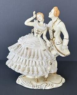 Vintage Wilhelm Rittirsch Dresden Lace Figurine Victorian Dancing Couple 7.5H