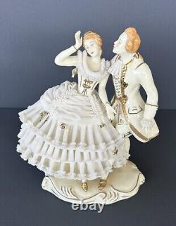 Vintage Wilhelm Rittirsch Dresden Lace Figurine Victorian Dancing Couple 7.5H