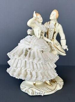 Vintage Wilhelm Rittirsch Dresden Lace Figurine Victorian Dancing Couple 7.5H