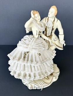 Vintage Wilhelm Rittirsch Dresden Lace Figurine Victorian Dancing Couple 7.5H