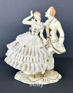 Vintage Wilhelm Rittirsch Dresden Lace Figurine Victorian Dancing Couple 7.5H