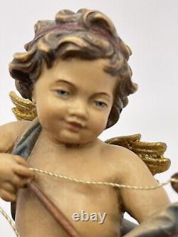Vintage Wooden Cherub Hand Painted Hand Carved Bow & Arrow 6 Made In Germany