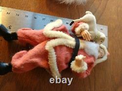 Vintage Xmas German horse stick leg sheep clay faced Santa