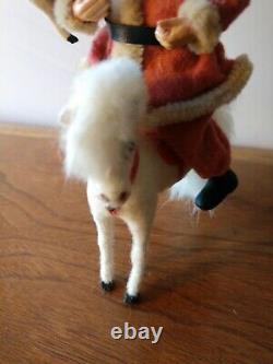 Vintage Xmas German horse stick leg sheep clay faced Santa