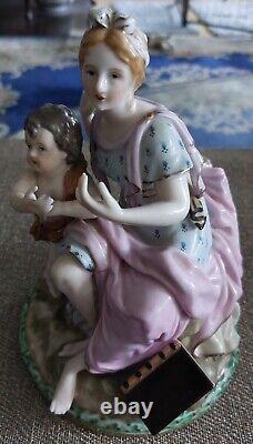 Vintage-antique German Porcelain Lady & Putti With Book Figurine
