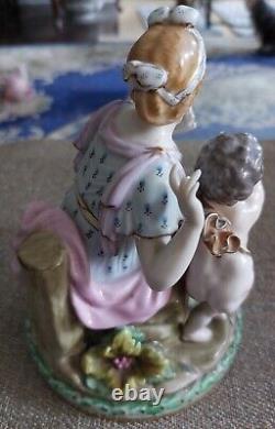 Vintage-antique German Porcelain Lady & Putti With Book Figurine