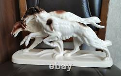 Vintage faience porcelain GDR Germany running dogs greyhounds