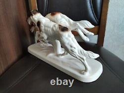Vintage faience porcelain GDR Germany running dogs greyhounds