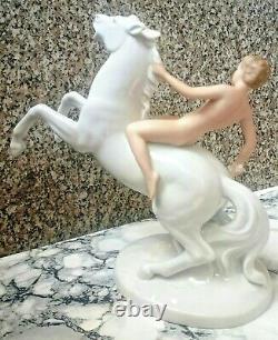 Vintage porcelain figurine Amazon Warrior girl on horseback nude Wallendorf