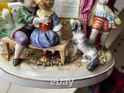 Vintage von Schierholz figurine group with lithophane theater lamp children dog