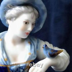 Volkstedt Porcelain Figurine Blue bird and lady Height 20cm 1950S-1970S Vintage