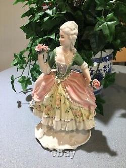 Vtg 1950's German Karl Ens Porcelain Large 10 Victorian Lady With Roses Figure