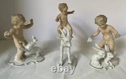 Vtg Amazing three pieces, Putto Porcelain Figurines Wallendorf Germany