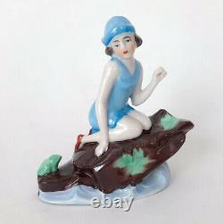 Vtg Bathing Beauty Lady Woman Figurine Doll Porcelain Ceramic German Art Deco