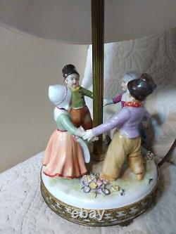 Vtg Dresden Ring Around Rosie Porcelain Figurine Lamp 4 Kids A/O Ormalu Decor